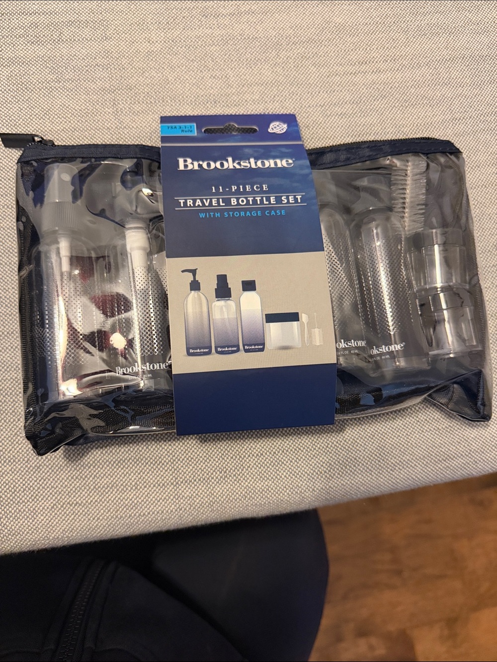 Brookstone Clear Travel Bottle Set with Navy Case